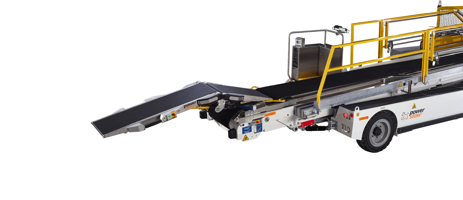 Power Stow Tail Loader system mounted on a conveyor belt.