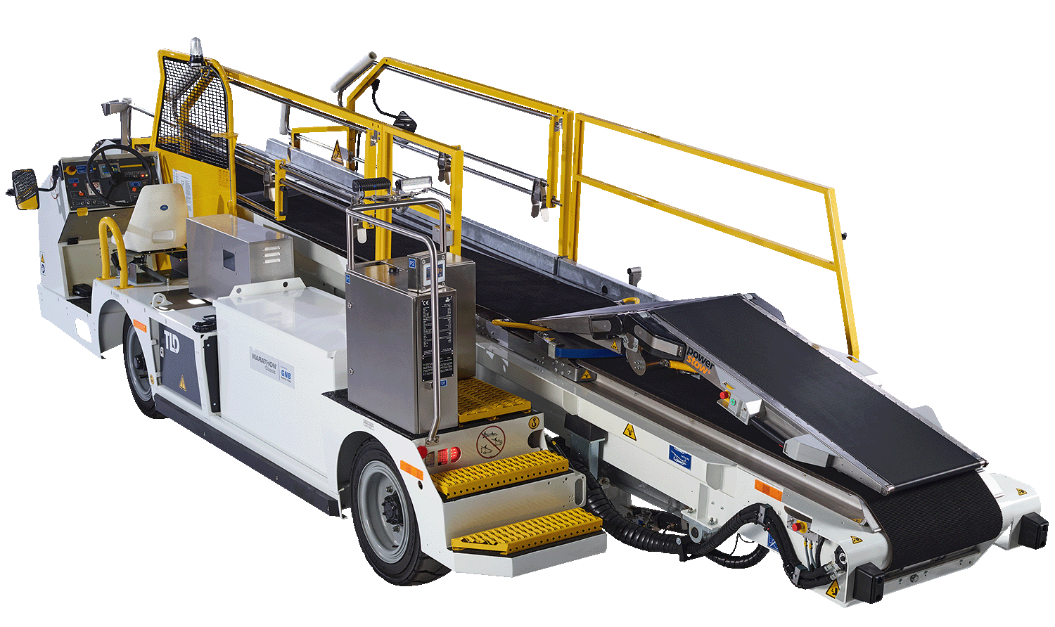 Detailed view of the Power Stow Tail Loader’s conveyor system, designed for ergonomic baggage and cargo handling.